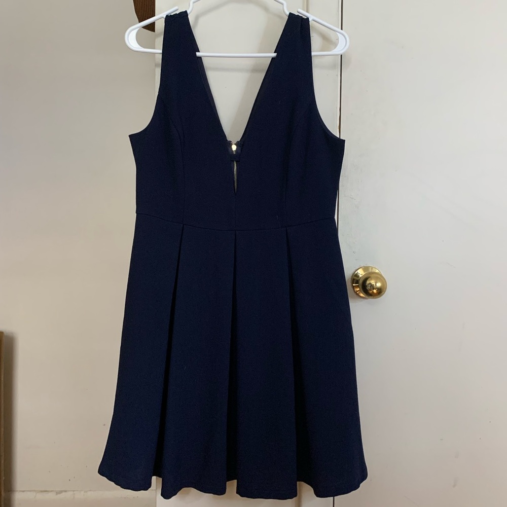 She + Sky A-Line Pleated V-Neck Dress